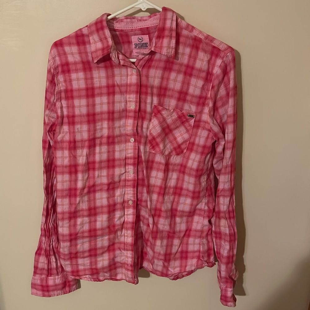 Pink Victoria's Secret Pink Plaid Pajama Top Size L